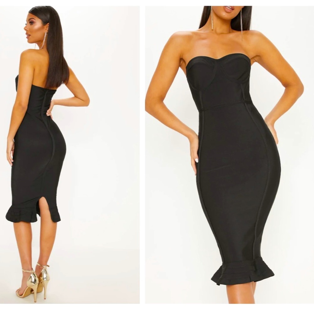 Sexy black bandage midi dress